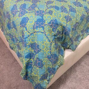 IKEA Blue Teal Duvet Cover with Yellow Scroll Pattern